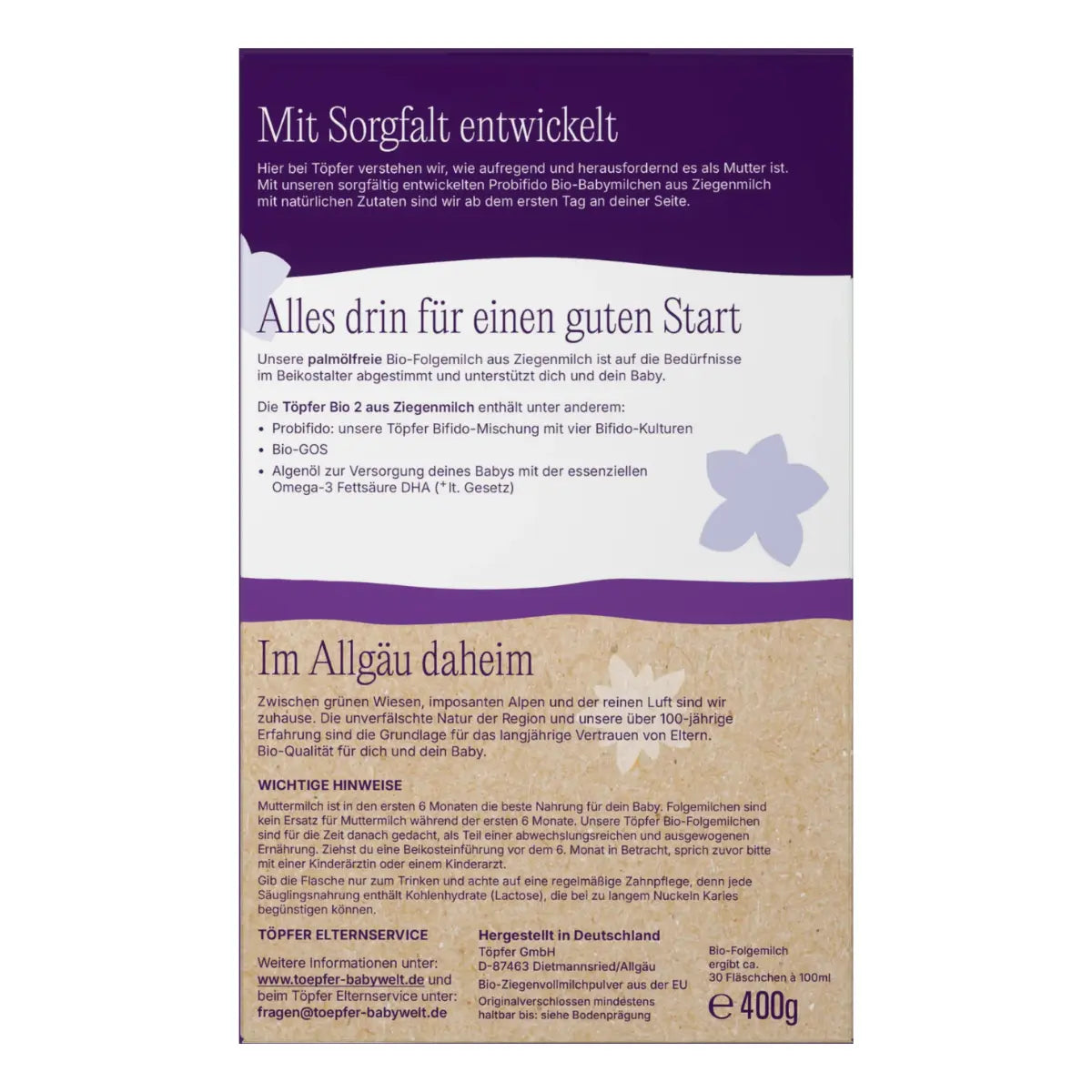 Topfer Stage 2 Lactana Organic Goat Milk Formula 400g