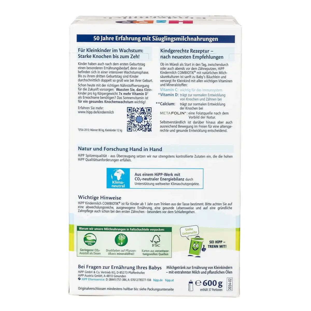 HiPP German Stage 4 Kindermilch Combiotic Baby Formula 600g