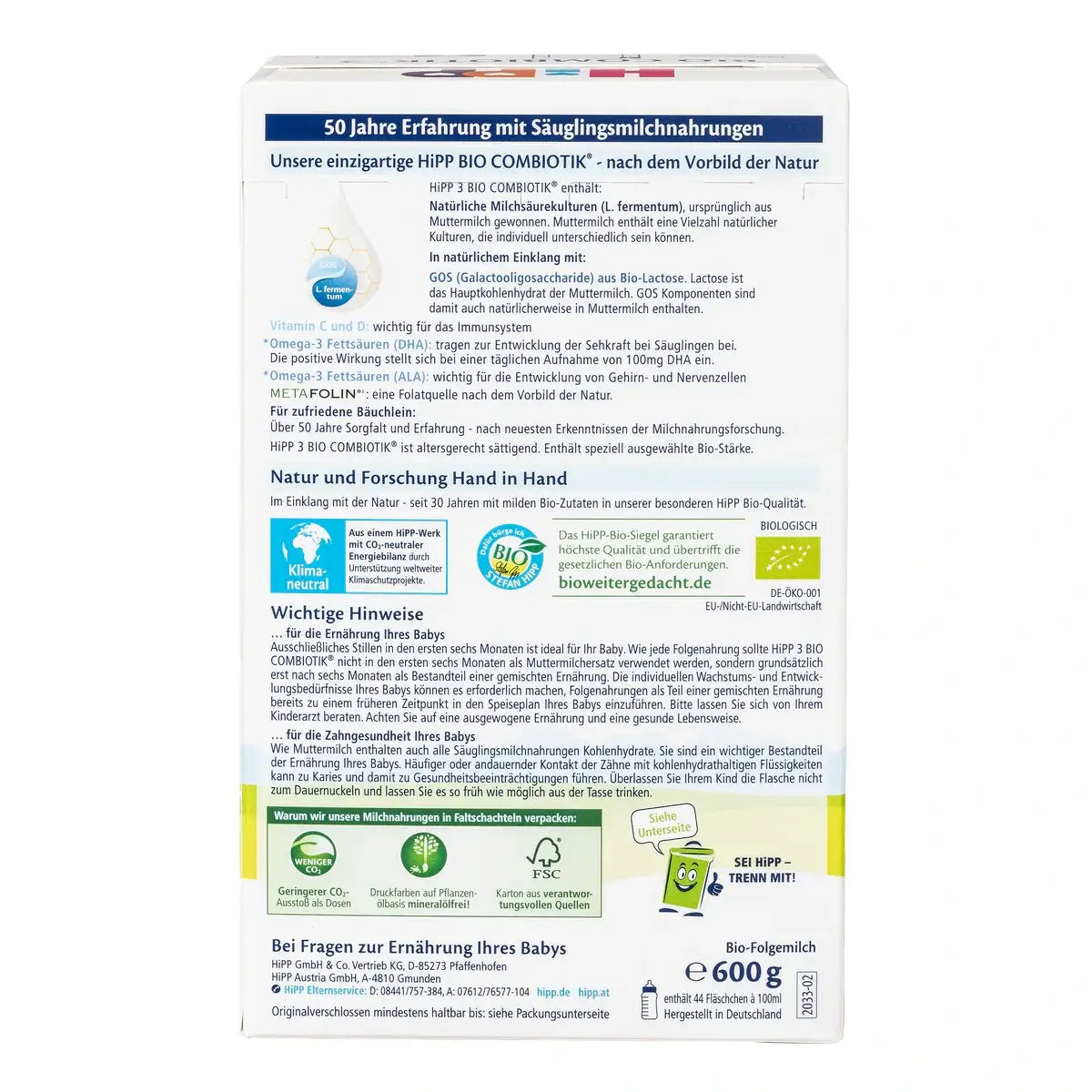 HiPP German Stage 3 Organic Combiotic Baby Formula 600g