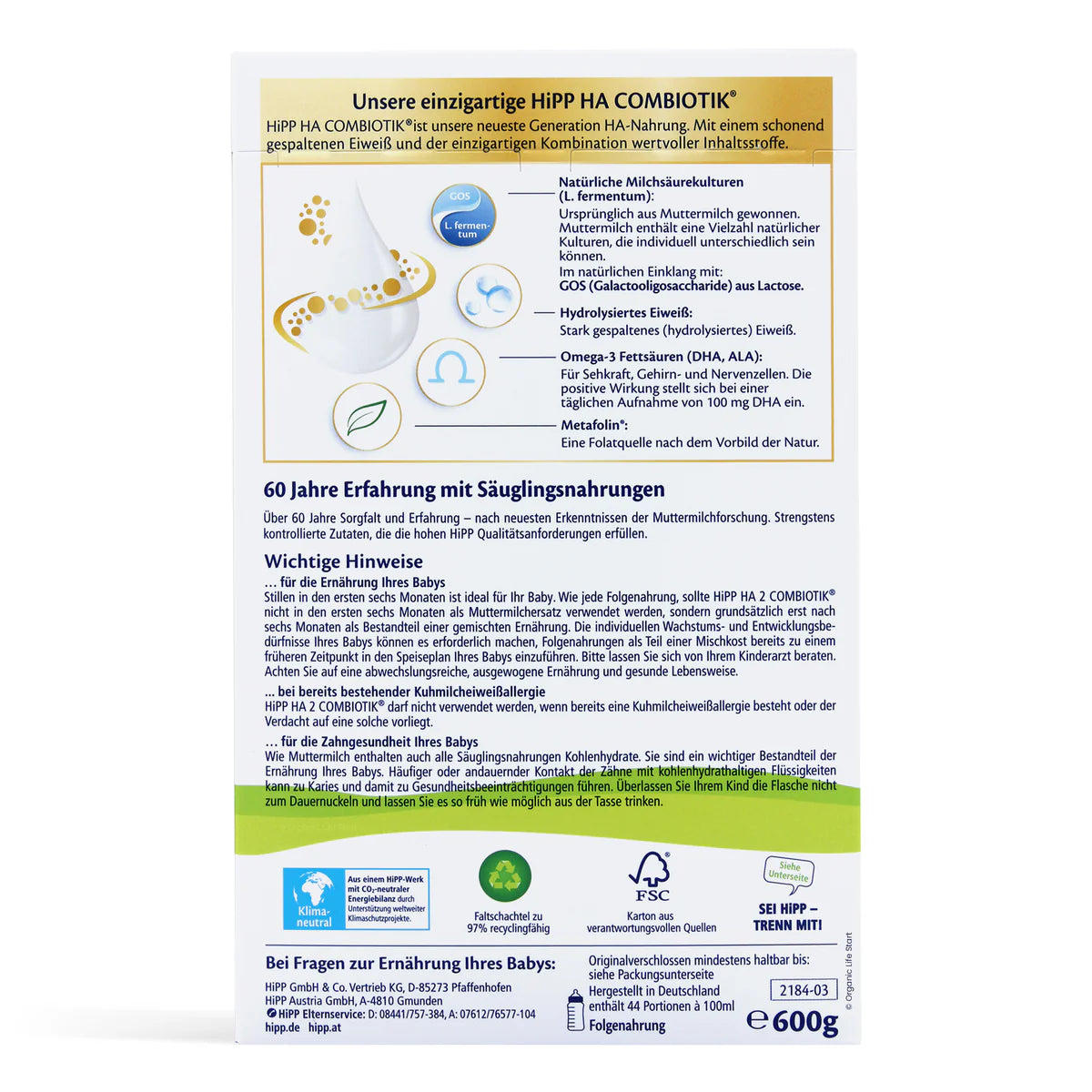 HiPP Stage 2 Hypoallergenic (HA) Formula 600g