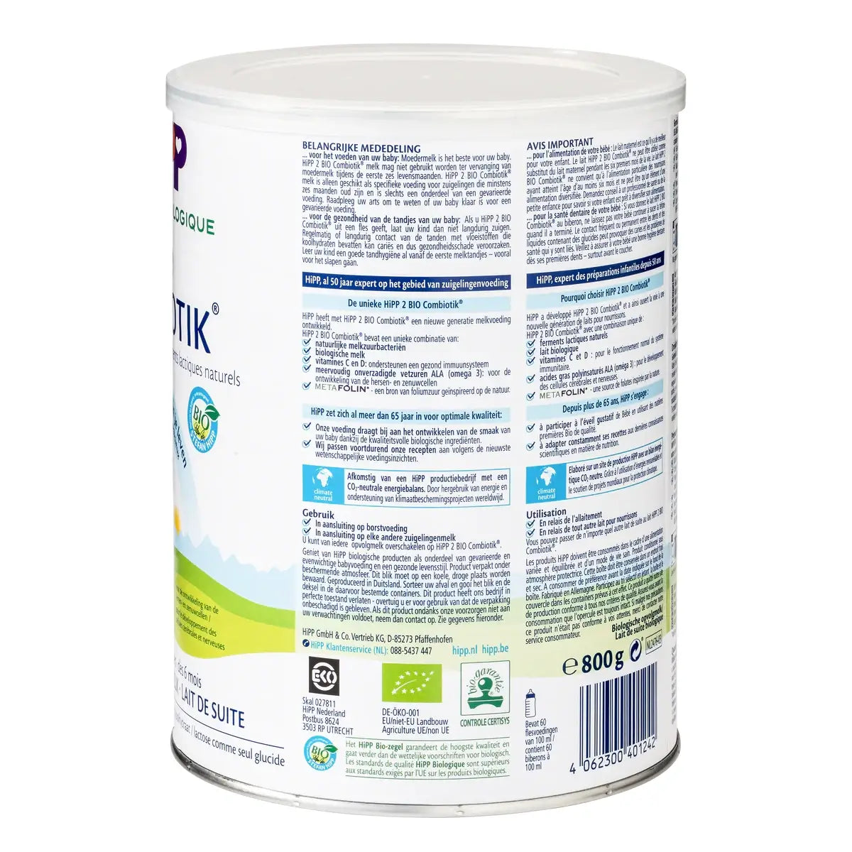 HiPP Dutch - Stage 2 follow-on baby formula product information label