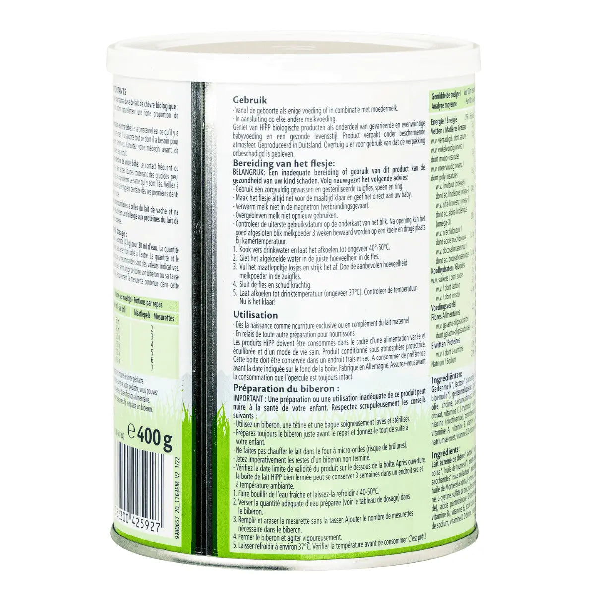 HiPP Dutch Goat Milk - Stage 1 preparation instructions label