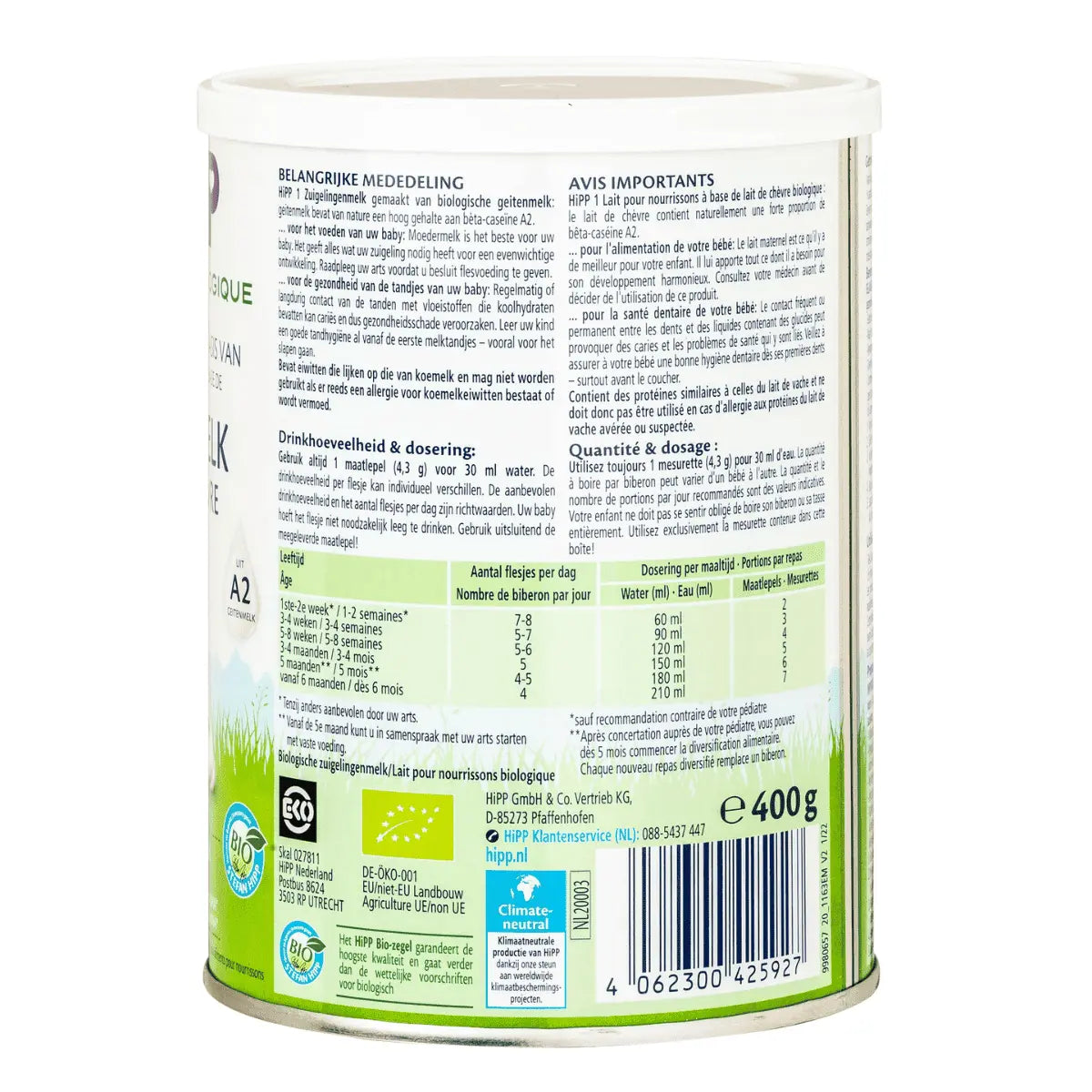 HiPP Dutch Goat Milk - Stage 1 dosage and feeding instructions