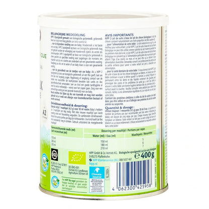 HiPP Dutch Goat Milk Stage 2 dosage and feeding information label