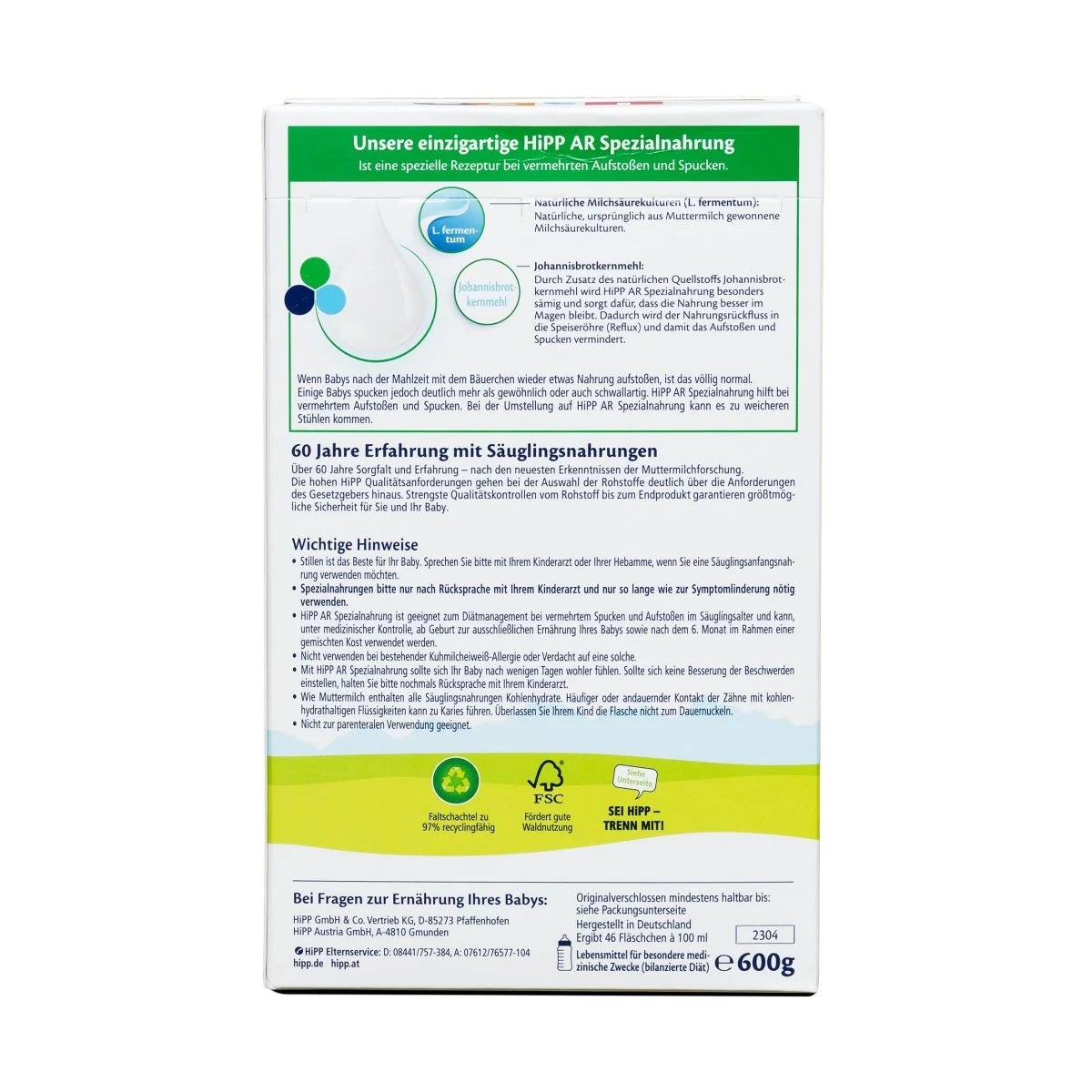 HiPP German Anti-Reflux (AR) Formula 600g