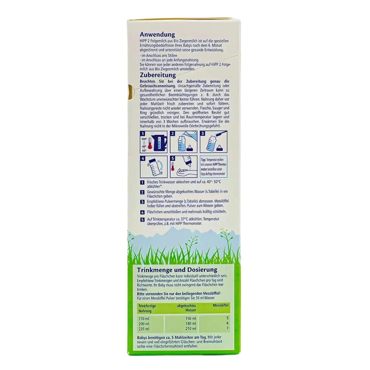 HiPP German - Stage 2 goat milk baby formula preparation and dosage instructions